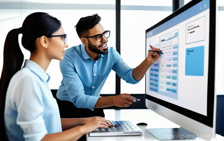 생산성과 향상을 위한 협업 도구 추천 - **Prompt:** A diverse team of five professionals (men and women, various ages, dressed in smart-casu...