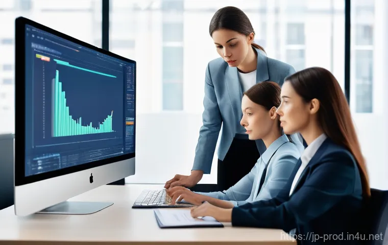 생산성과 향상을 위한 협업 도구 추천 - **Prompt:** A dynamic scene depicting efficient task management within a professional team of four (...